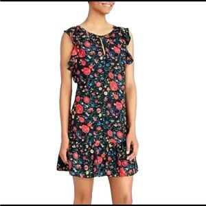 J. Crew Factory Black Red Floral Flutter Sleeve Shift Dress Sz S EUC